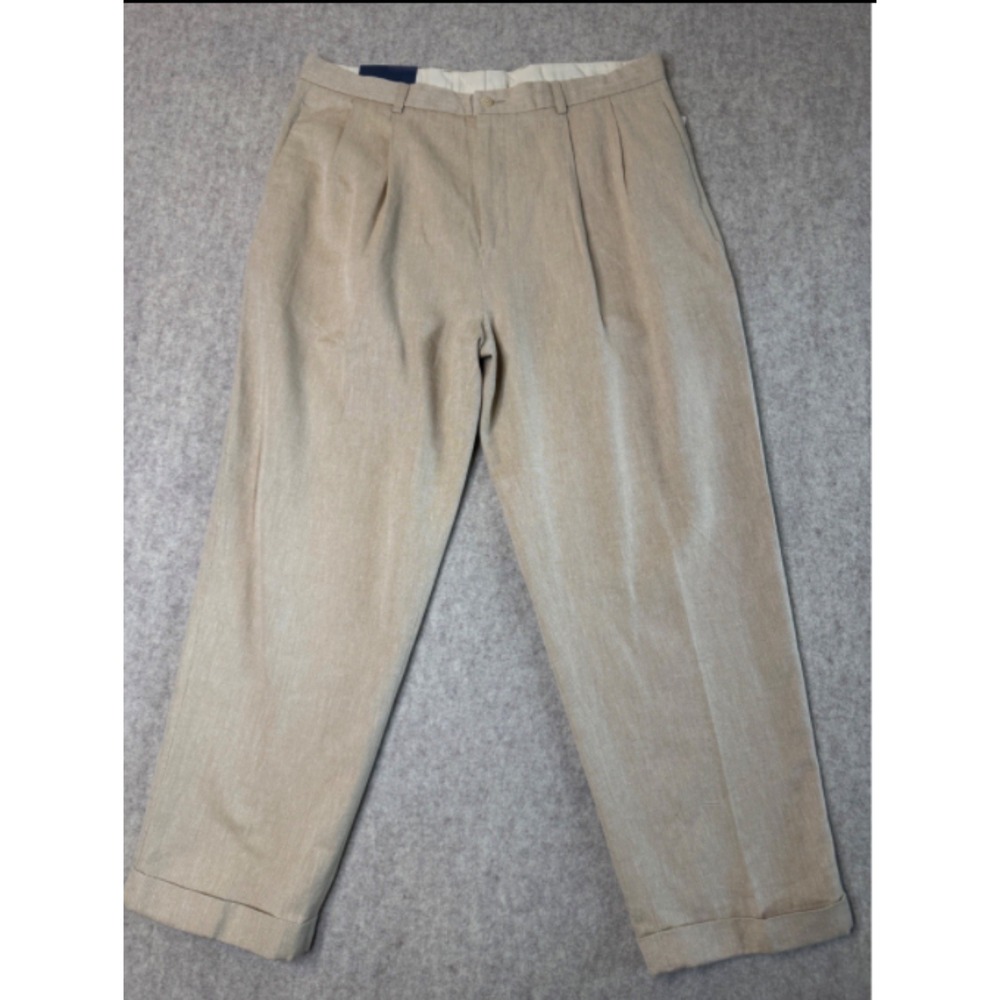 NWT Nautica Rigger Pants Mens 40x30 Pleated Cuffed Linen Blend Vintage Hong Kong